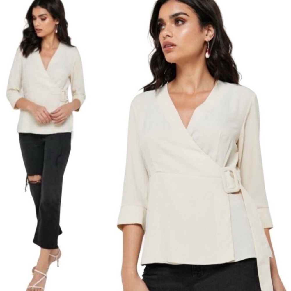 Topshop Cream Wrap Top